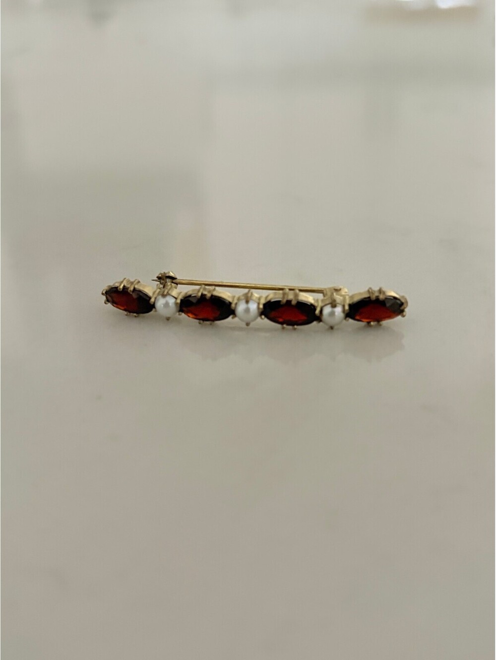 Antique German Brooch Bohemian Garnet Pearl 9k Art Deco